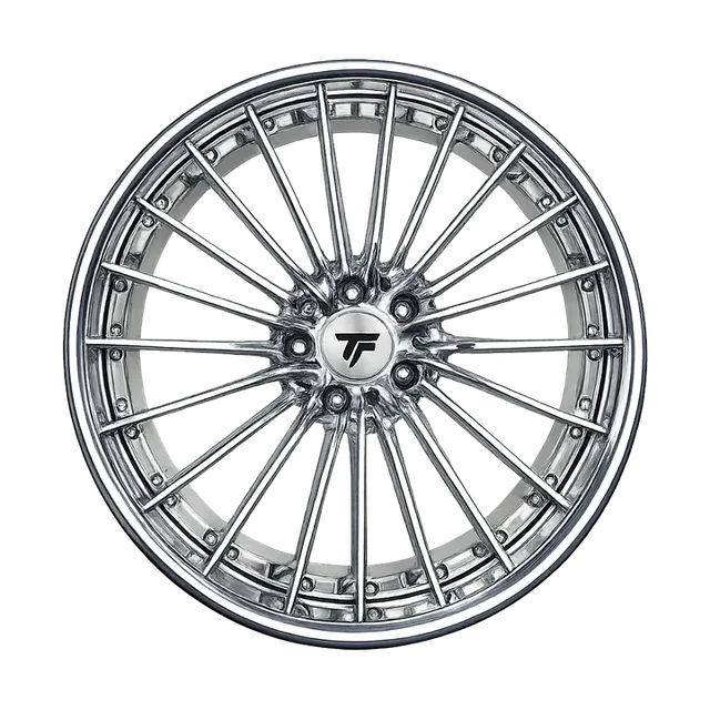 TracForged T19 polished thin-spoke custom wheel with machined metal detail